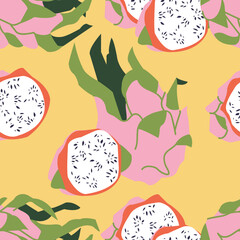 Wall Mural - Vector seamless pattern with dragon fruits. Abstract design for paper, cover, fabric.