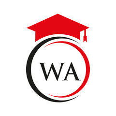 Letter WA Education Logo Concept With Educational Graduation Hat Vector Template