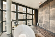 Luxury Modern Bathroom With Huge Window With Amazing Furniture