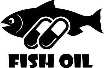 Wall Mural - Fish oil capsule vector icon, cod silhouette