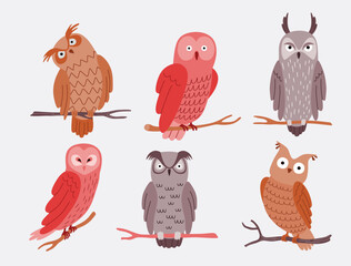 Wall Mural - Cute owls seamless pattern