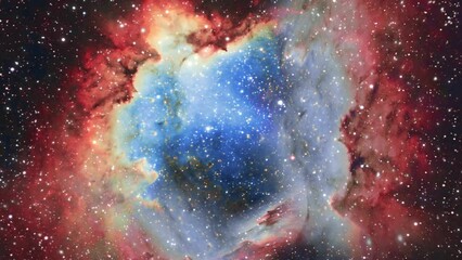 Wall Mural - cosmic travel through bright red-orange nebulae and constellations. flight to the far reaches of the