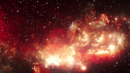 Wall Mural - cosmic journey through bright red-orange nebulae and constellations. an abstraction with a scientifi