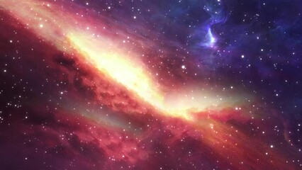 Wall Mural - camera flying through the clouds and star field in outer space. animation of flying through glowing 