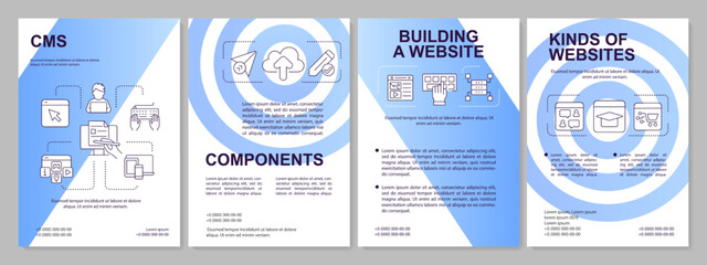 cms platform blue gradient brochure template. building website. leaflet design with linear icons. 4 