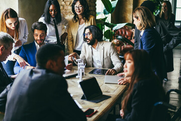 Wall Mural - Multiracial business people working on sustainable innovation project - Focus on arabian man face