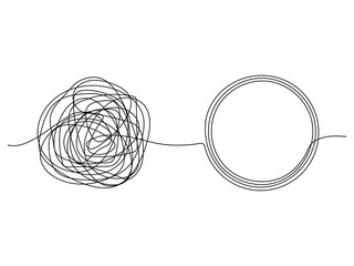 Poster - Chaos and mess line circle. Psychotherapy concept. Problem solution symbol. Vector illustration isolated on white.