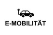 Symbol eines Elektro Autos mit dem Schlagwort E-Mobilität und einem Stromstecker