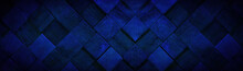 Abstract Blue Colored 3D Cube Block Wall Texture Background Banner Panorama Long Pattern