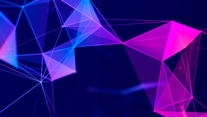 Poster - Abstract polygonal space with connecting dots and lines. Dark background. Connection structure. 3d Widescreen