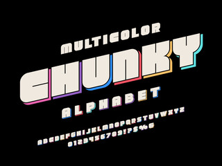 Fototapete - Vector of stylized blocky alphabet design with uppercase,  numbers and symbols