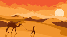 Desert Landscape With Man And Camel Desert Wallpaper