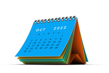 October 2022 Colorful Desktop Calendar On White Background