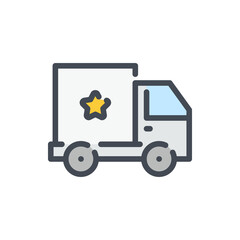 Poster - Fast shipping truck color line icon. Delivery van and Logistic transport vector outline colorful sign.