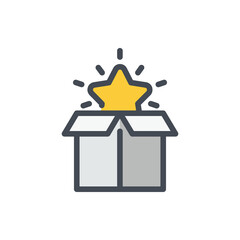 Fototapete - Present, Gift and Magic box color line icon. Open box with star and loyalty reward vector outline colorful sign.