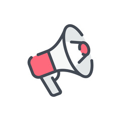 Fototapete - Bullhorn and Announcement color line icon. Speaker and Megaphone vector outline colorful sign.