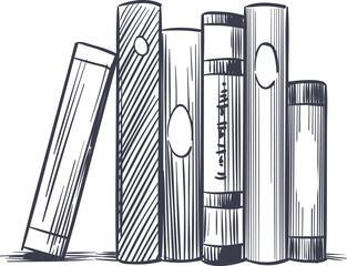 Books standing. Bookstore symbol sketch. Hand drawn bookshelf
