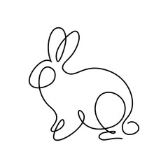 Wall Mural - Bunny rabbit in continuous line art drawing style. Hare black linear sketch isolated on white background. Vector illustration