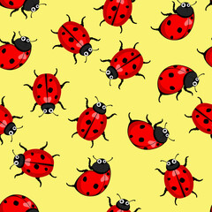 Wall Mural - Ladybugs spring seamless vector pattern