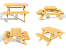 Benches With A Picnic Table In The Garden Or Park 3d Render Illustration