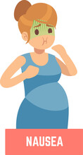 Morning Nausea. Pregnancy Sign. Woman With Green Face