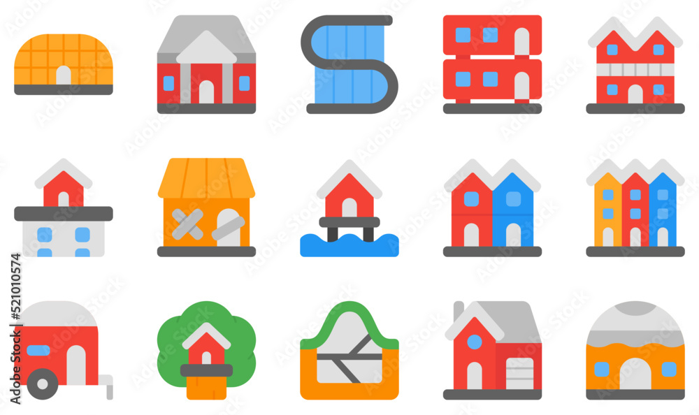 Vetor Set of Vector Icons Related to Type Of Houses. Contains such ...