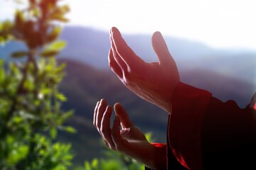 Wall Mural - Praying person hoping for better. Asking God for good luck, success, Power of religion, belief, worship. concept  faith spirituality.