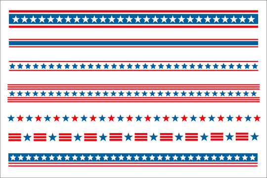 American flag  abstract symbols decorative banner border divider stripe set.	
