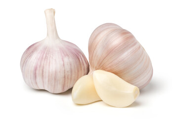 Canvas Print - Isolated garlic. Raw garlic isolated on white background, cut out, clipping path