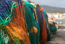 Nylon Industrial Fishing Nets, Drying On The Quayside