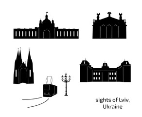 silhouette of buildings, sights of Lviv