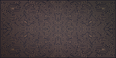 Vector abstract geometric golden background, gatsby style pattern. Art deco wedding, party, geometric ornament, linear style with leaves. Horizontal luxury decoration element, gold and black.