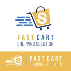 Wall Mural - Initial s letter in trolley cart shopping logo with speed symbol for fast online shopping delivery logo concept	