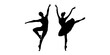 Vector drawing ballerina and balerun in dance. Black silhouette of dancers.
