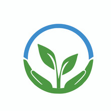 Natural Product Symbol With Hands Holding Plant Sprout For Badges Design, Natural Product, Package Or Promotion Design. Natural Labels Or Organic Labels Green Color.
