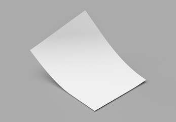 Bent empty paper sheet. A4 format paper with shadows on gray background 3d Illustration