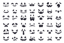 Pumpkin Faces Stencil. Scary Carved Halloween Face, Ghost Smile Spooky Jack Evil Smile Mouth Eyes Scary Silhouette Lantern Creepy Cartoon Horror Icon Ingenious Vector Illustration