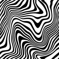 Fototapete - Abstract Background with Distorted Lines. Vector Seamless Pattern with Wavy Stripes. Decorative Black and White Striped Distortion Effect