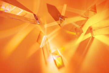 Wall Mural - Glass prisms and cubes with color spectrum rays. Abstract background with reflection and refraction of light. Shadow and rays of natural light effects..