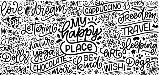 Wall Mural - black and white hand drawn lettering quotes. abstract background pattern. poster and banner design. 