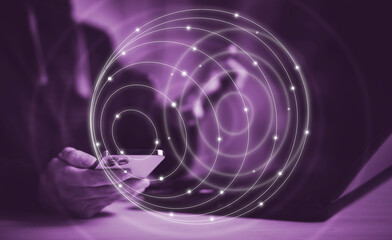 Poster - Smartphone with network and data exchanges over the world 3D rendering, Metaverse, and digital world online network Business concept, Technology, and Big Data,  artificial intelligence technology.
