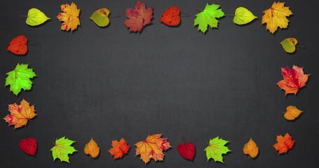 Wall Mural - Animated dry autumn leaves frame, thanksgiving background concept
