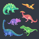 Fototapeta Dinusie - Vector Color Kid Dinosaur Set