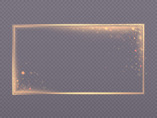 Leinwandbilder - Square gold frame with neon light effect for the design of portraits, invitations, postcards. vector png