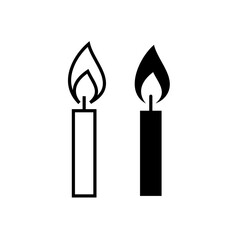 Wall Mural - Candle icon. Stylized burning fire. A symbol of light, romance or mourning. Isolated vector illustration on a white background.