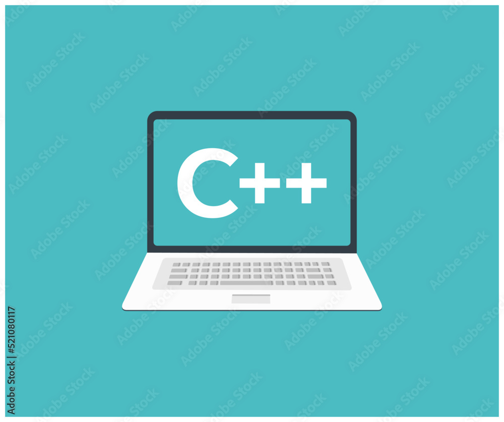 Laptop with C++ title on screen logo design. Software source code ...