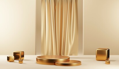 Poster - 3d rendering of blank product background for cream cosmetics modern gold podium background