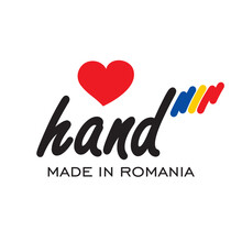 Love Hand Made In Romania, Logo, Icon, Stamp, Sticker With Abstract Romania Flag
