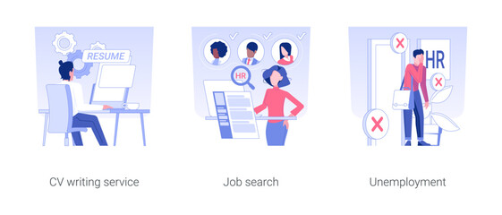 Poster - Headhunting agency isolated concept vector illustration set. CV writing service, job search, unemployment and finding a job, HR management, human resources and recruiting idea vector cartoon.