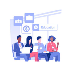 Poster - International business conference isolated concept vector illustration. Group of multiethnic people at business conference, international working travel, education process vector concept.